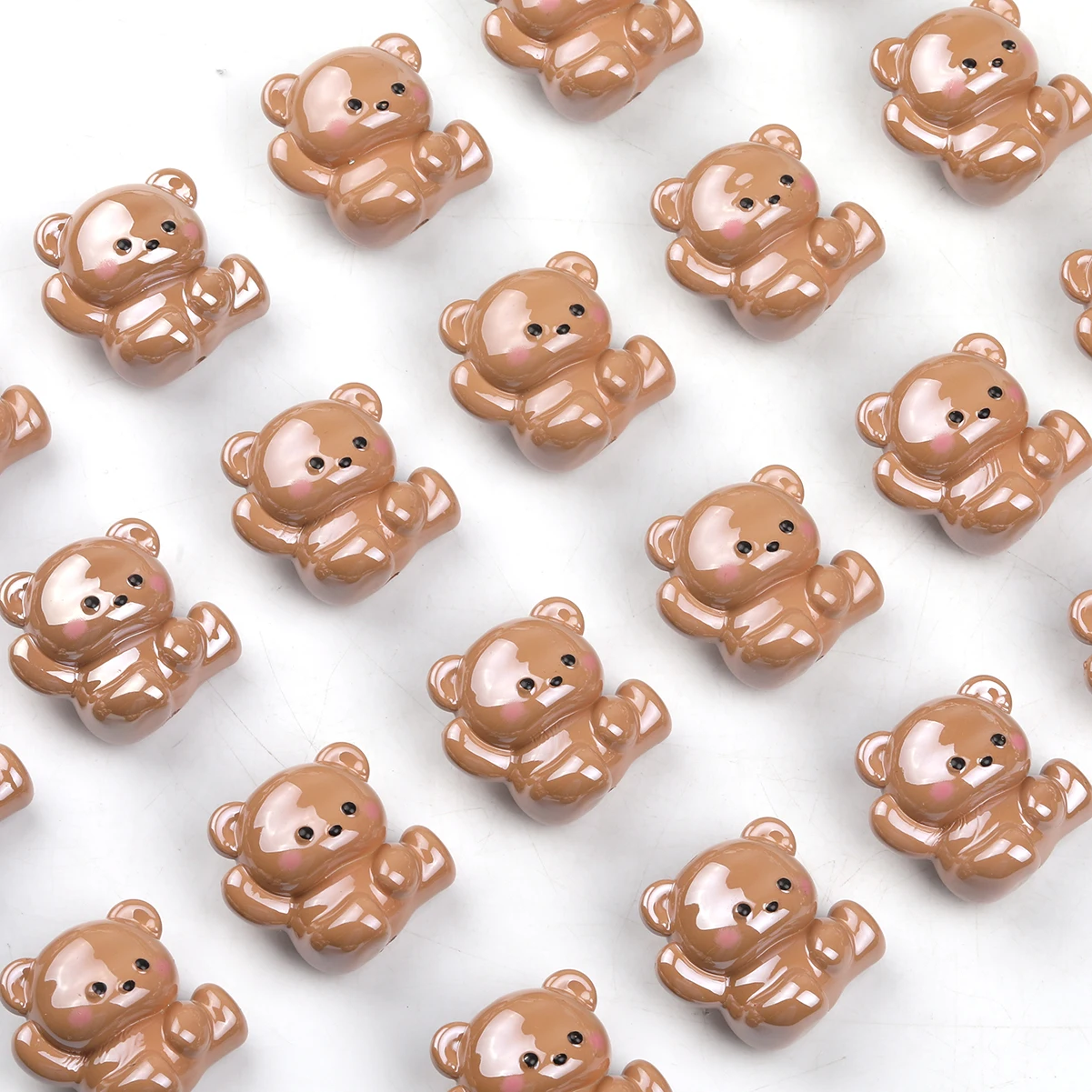 2pcs Brown Little Bear Acrylic Beads,Iridescence Pastel Bear Shape Beads,Cute Animal Beads,Large Hole Spacer Beads