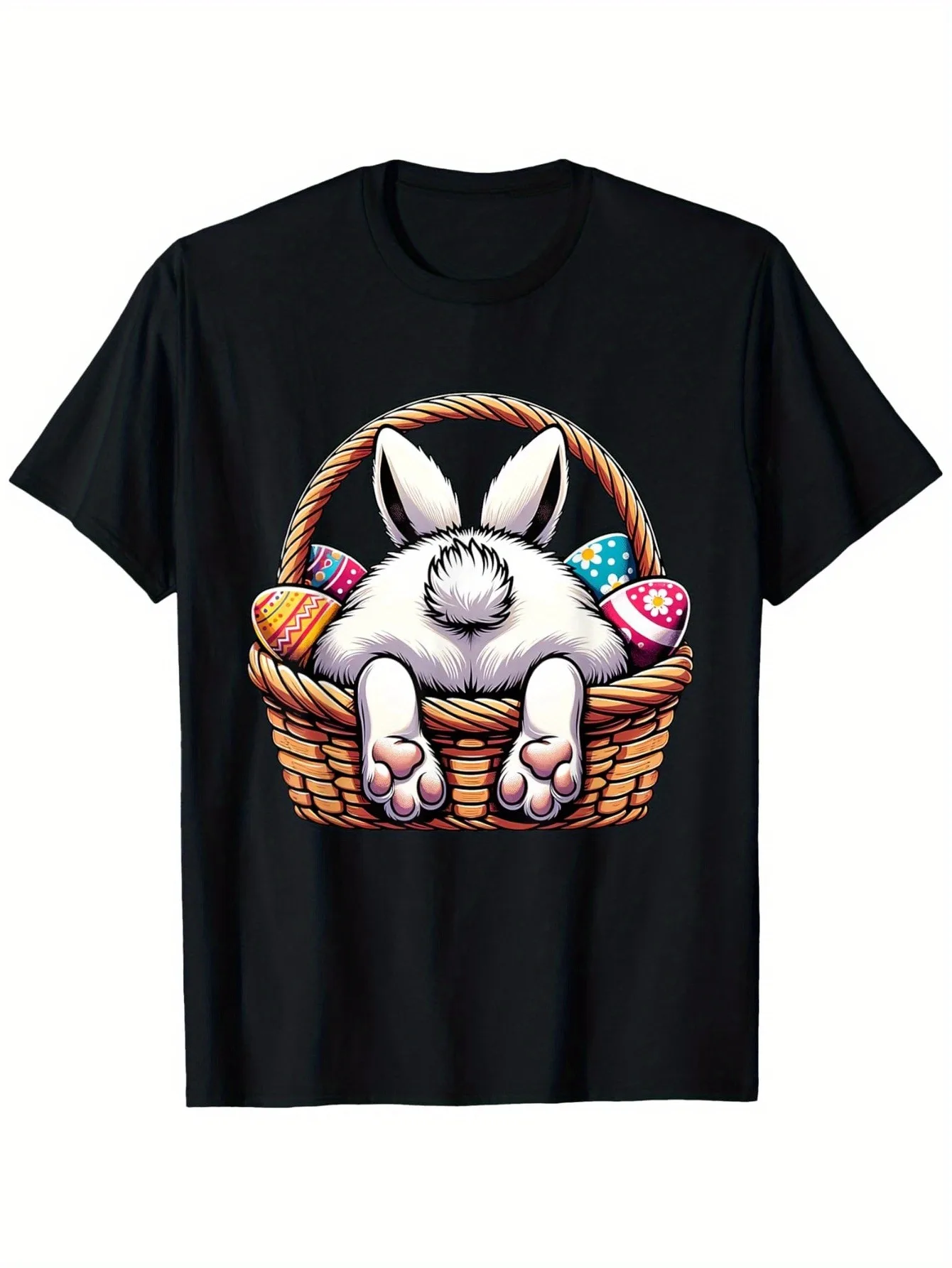 Easter Bunny Basket Pattern T-Shirt - Cute Rabbit Egg Design Suitable for  Women A Casual T-shirt Perfect  Outdoor Fun