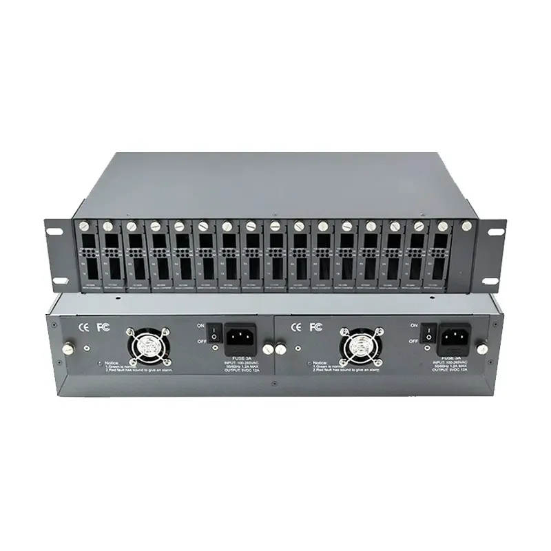 16 Slots Retlink Fiber Optic Transceiver Rack 2U Dual Power Supply Media Converter Rack