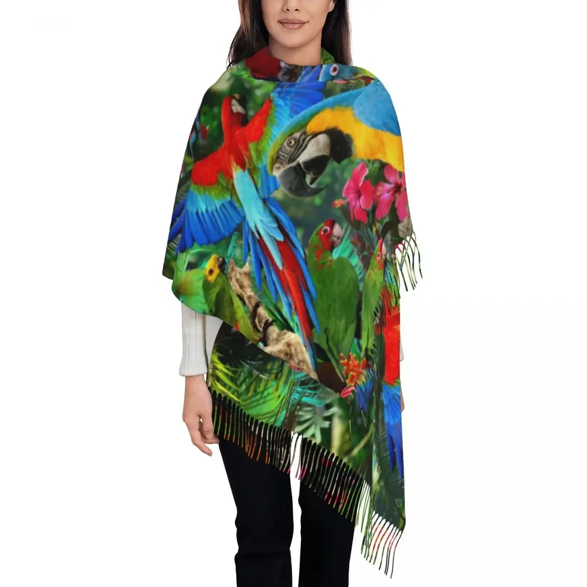 Personalized Print Cute Tropical Parrots Birds Scarf Men Women Winter Fall Warm Scarves Cockatiel Macaw Parrotlet Shawls Wraps