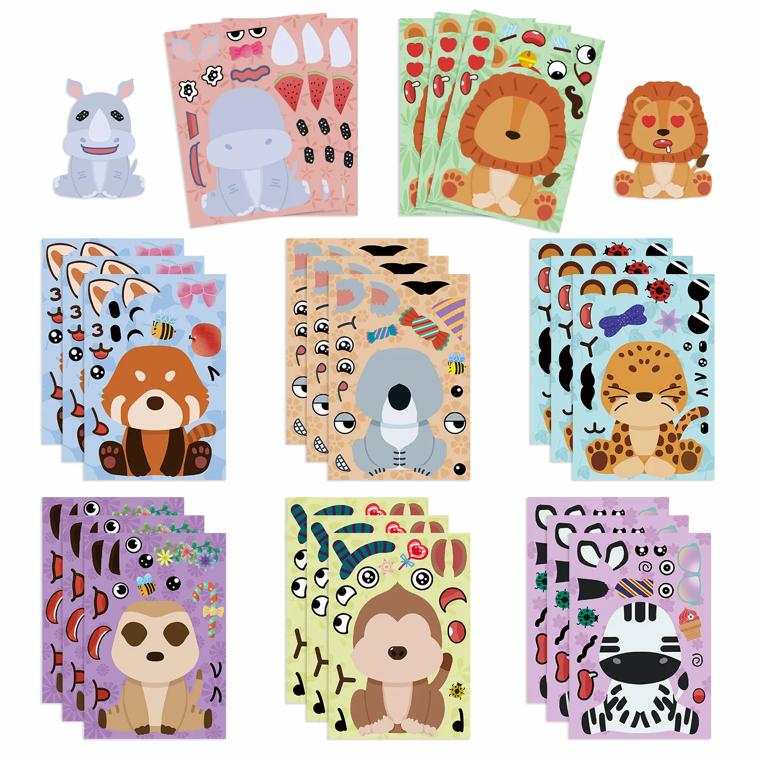 8Sheets Children DIY Puzzle Sticker Games  Animals Make A Face  Assemble Jigsaw Stickers Kids Educational Toys