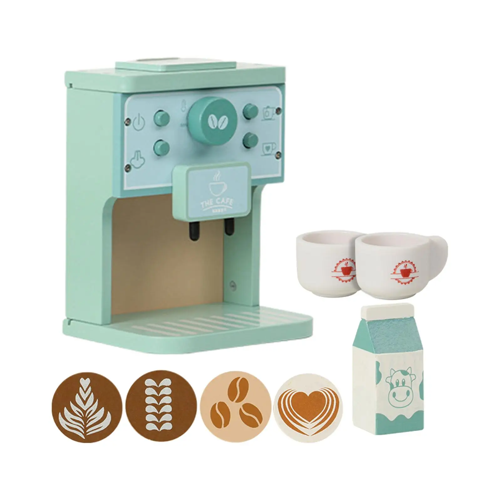 8x เด็กของเล่นไม้ชุดเครื่องชงกาแฟ,ESPRESSO Machine Playset,แกล้งทําเป็นเล่นอุปกรณ์ครัว