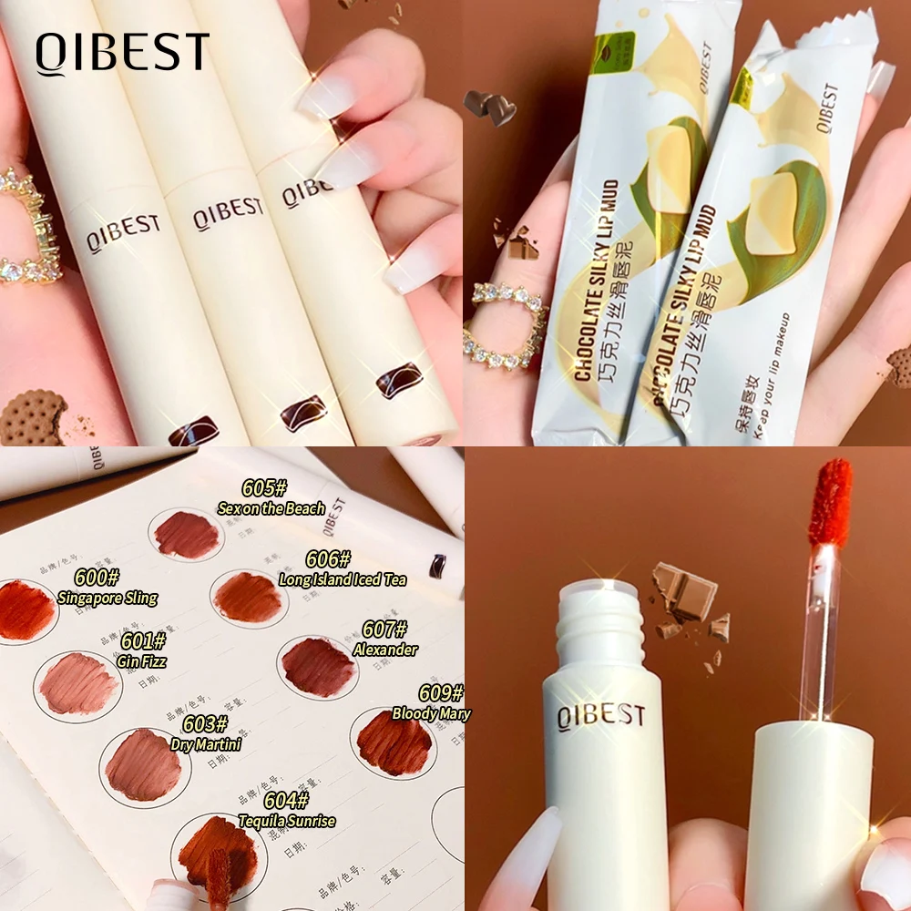 QIBEST  8 Colors Nude Matte Chocolate Lipstick Long Lasting Women Lip Gloss Waterproof Velvet Red Lip Glaze Professional Makeup