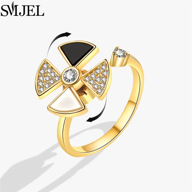 SMJEL Modischer Kirschblüten-Angstring, Fidget-Spinner-Ringe für Frauen, süße Katze, Biene, Hase, Schmetterling, drehbarer Ring, Hochzeitsgeschenk