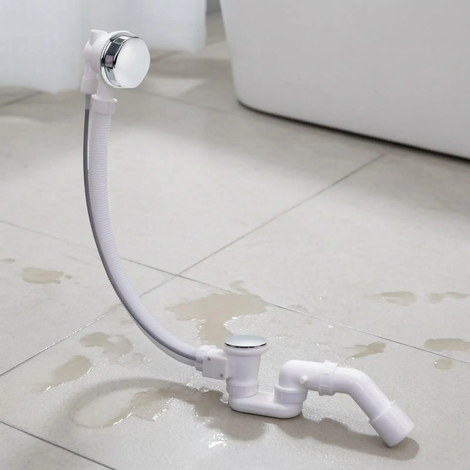 Bathtub Drain Fitting Plastic 110mm Outlet with Flexible Hose for Easy Under Tub Plumbing Setup