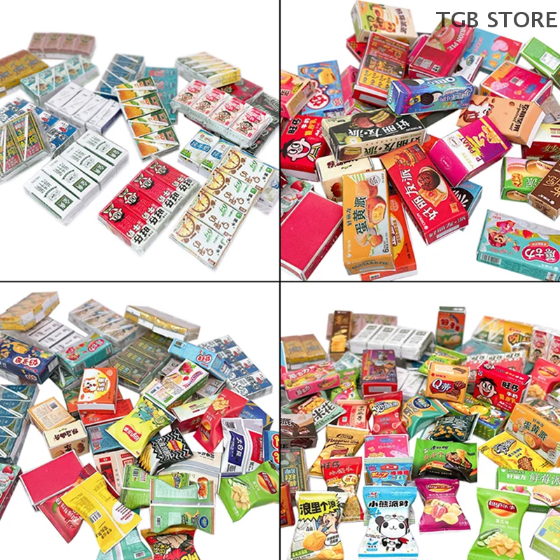 Random Mini Snack 1:12 Dollhouse Miniature Snack Supermarket Food Bagged Crisps Boxed Bread Drink Model Kitchen Decor Toy