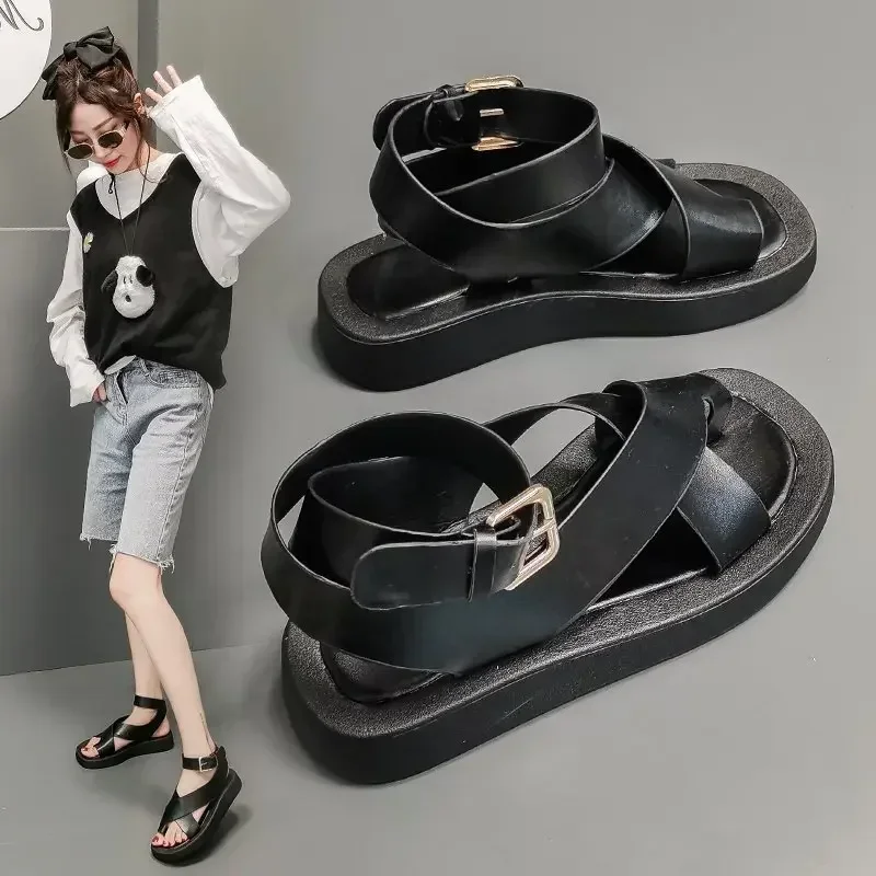 woman Summer fashion New Sandals for Female Students Comfortable Thick Bottom Fairy Style Cross Strap Beach Sandals