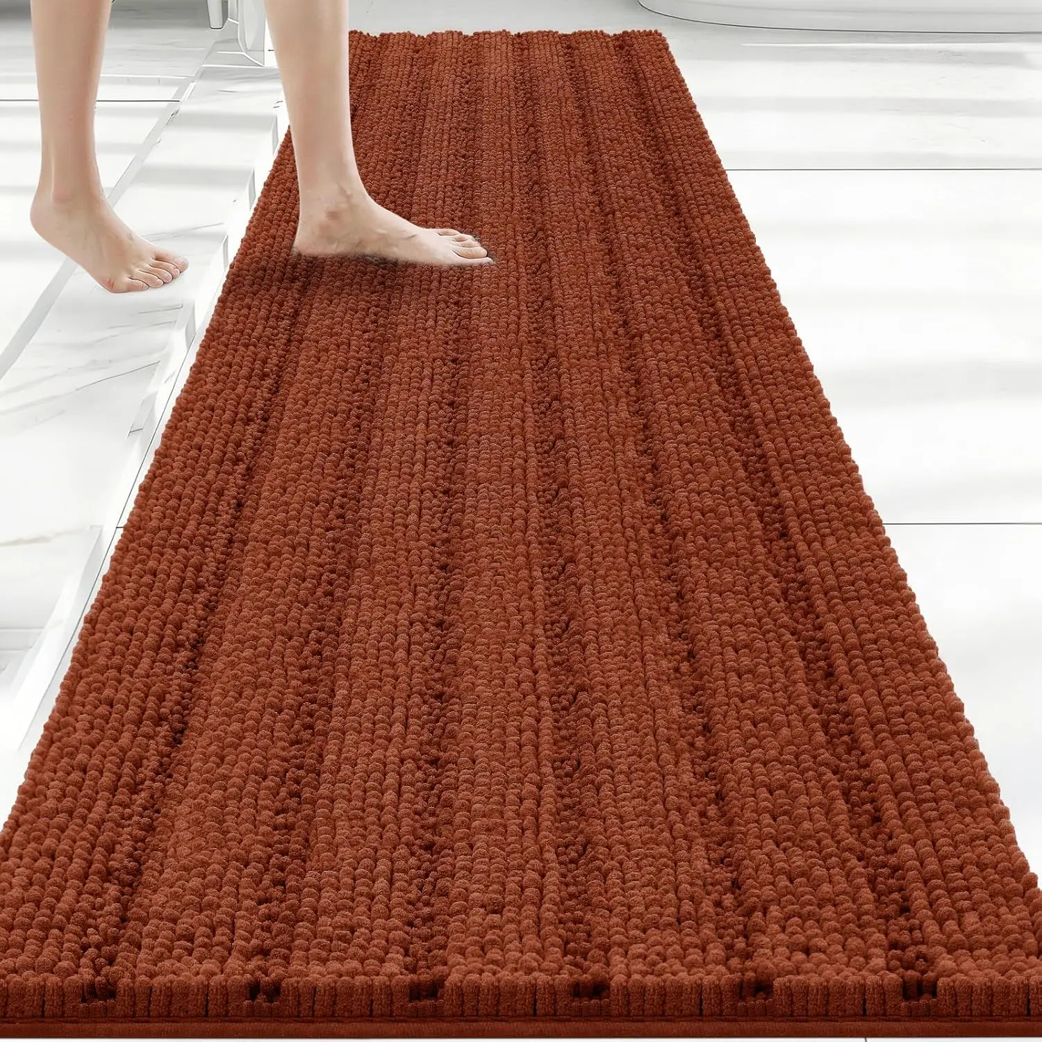 

70x24 Inch Non-Slip Chenille Bath Mat, Ultra-Absorbent and Machine Washable, Quick-Dry Design for Bathroom and Tub Areas