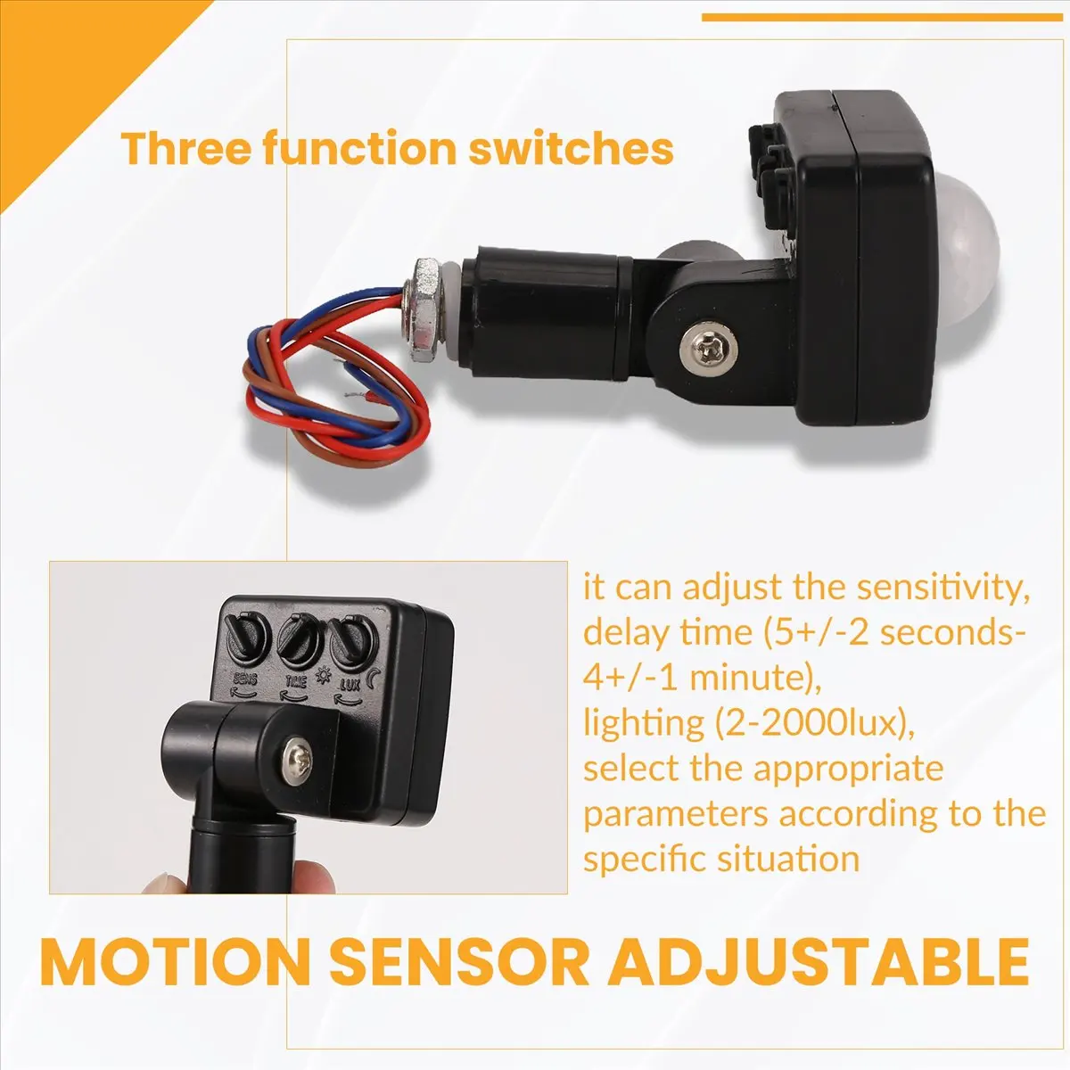 

Delighted- 220V Mini Human Body Infrared Sensor Infrared Body Sensor Switch LED Flood Light PIR Motion Sensor Adjustable Black