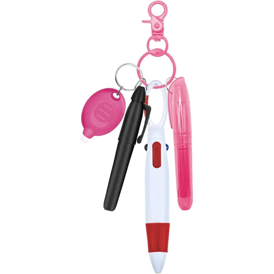 

Nue Pen Set Badge Reel Pen Include Highlighter Permanent Marker Ballpoint Pen LED Keychain Flashlight and Nuing Keychain Clip P