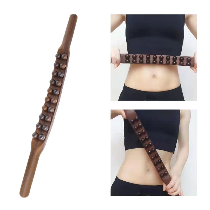 

TURE 20 Beads Guasha Scraping Stick Wooden Massage Tools Relieve Sore Muscles Body Meridian Wand For Back Waist