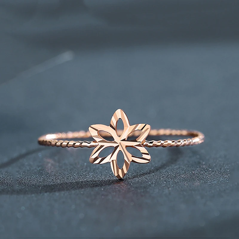 585 purple gold 14K rose gold hollow six-petal flower rings for women open temperament sweet and charming engagement jewelry