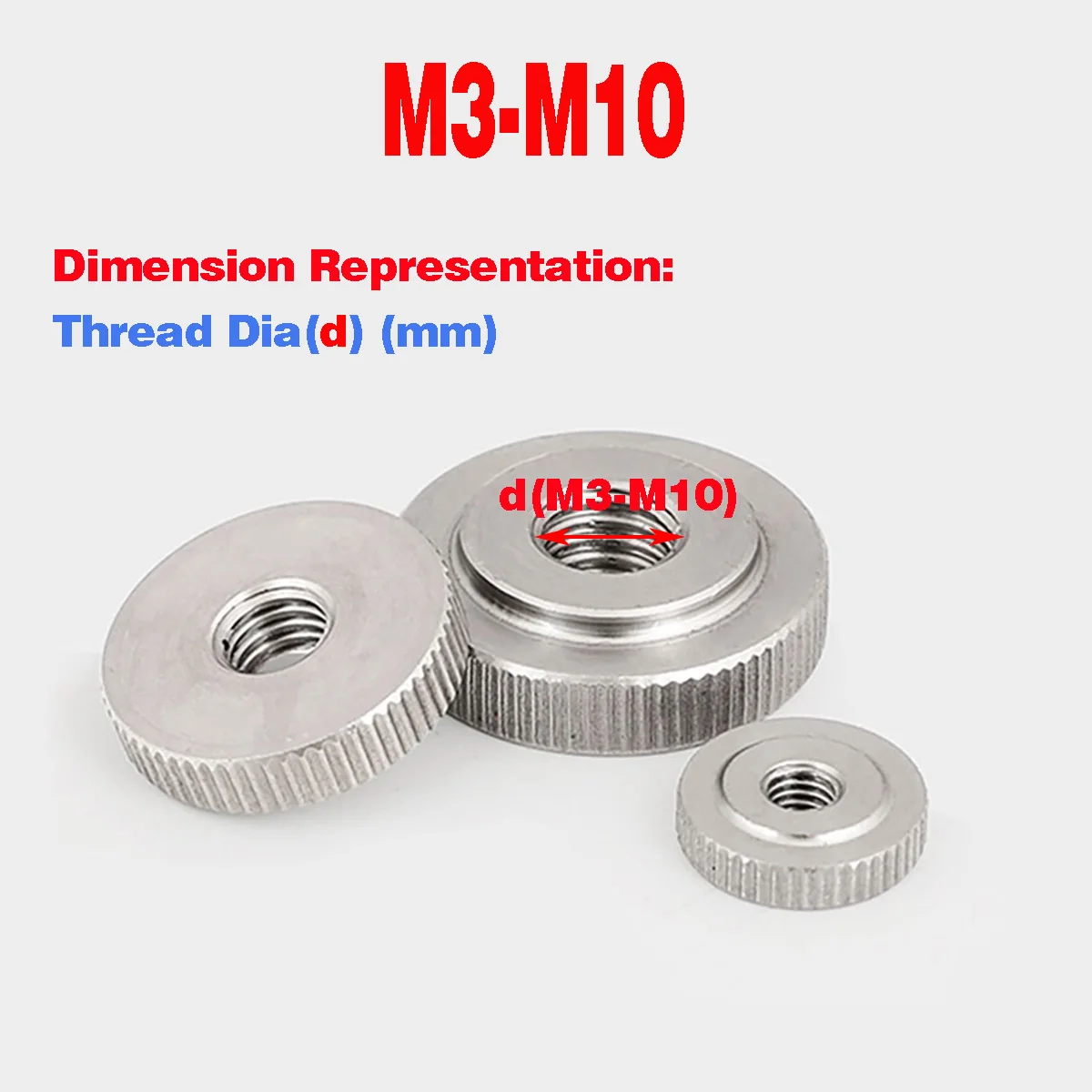 

304 SS Flat Thin Hand Nut/Striped Knurled Single-Layer Flat Head Knob Nut M3M4M5M6M8M10