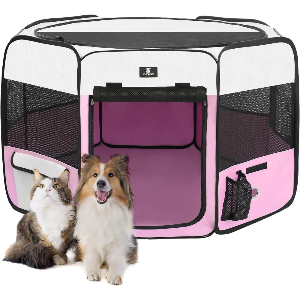 

Portable Foldable Pet Dog Cat Playpen Crates Kennel/Premium 600D Oxford Cloth,Removable Zipper Top, Indoor and Outdoor Use