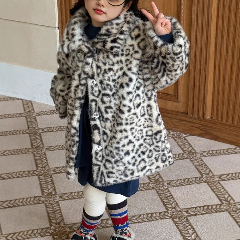 

2025 Autumn and Winter New Children's Autumn and Winter Fashion Leopard Print Warm and Personalized Loose Warm Children's Coat