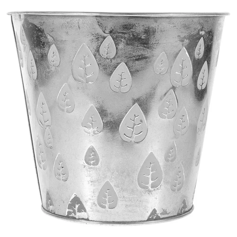 Iron Carved Maple Leaf Round Flower Pot Large Size Garden Planter for Flowers Arrangement Outdoor Indoor Decor Vintage Metal