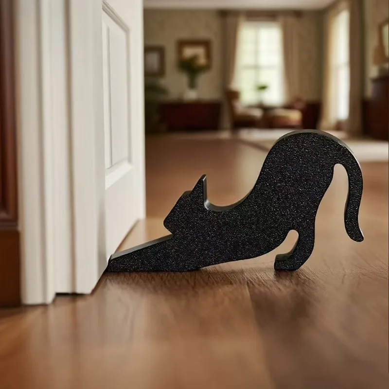 Cute Black Cat Door Stop - Durable Plastic Matte Surface Anti-collision Door Stop with Cute Cat Sitting Design