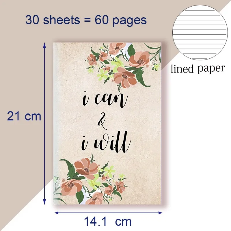 A5 Notebook Note Book Motivational Quote - I Can and I Will - Sketch Writing Blank Journal Success Notepad New Job Graduation