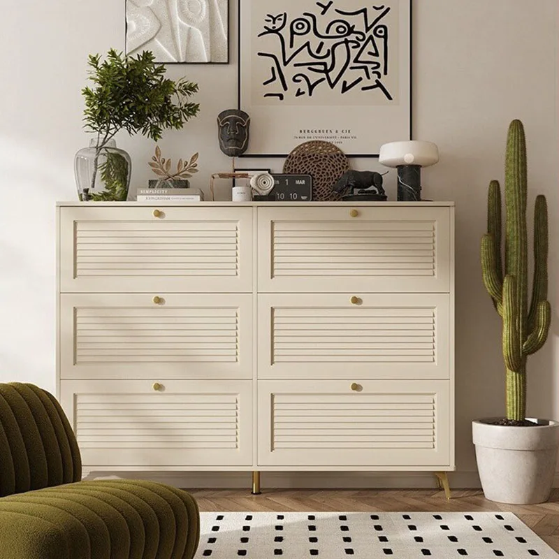 Modern Popular Solid Wood Cream-Style Shoe Cabinet Small Narrow Indoor Use Storage Ultra-Thin Wall with High Click Rate