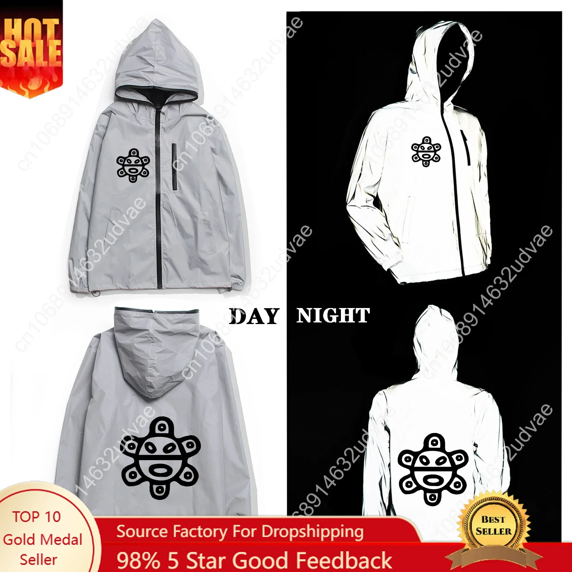 Coqui Taino Reflective Jacket Mens Womens Coat Hooded Windbreaker Runing Pocket Jackets Cycling Hiking Zipper Customized Hoodie
