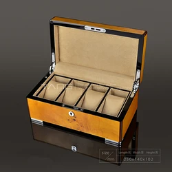 New 4 Slots Luxury Watch Box Organizer Yellow Watch Case Storage Box Mens' Watch Display Box With Lock Jewelry Gift Boxes