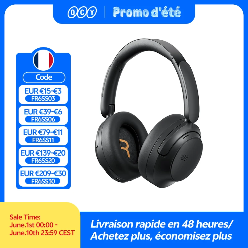 Casque supra-auriculaire QCY H3S avec ANC adaptatif -56 dB, son spatial LDAC haute résolution, écouteurs sans fil Bluetooth 6.0, double transducteur, autonomie 102H