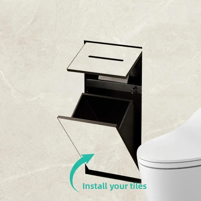 Hidden Stainless Steel Niche Toilet Embedded Trash Can Tissue Box Holder For Bathroom Wall view 3