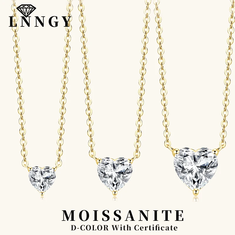 

Серебряные ожерелья Lnngy 925 пробы с сертификатом, с подвеской-солитером из муассанита в форме сердца 0.5-2 карата, для подарка на День святого Валентина