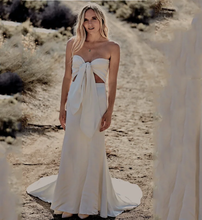 Robe de Mariée en Satin à Plis Formel avec Nministériels d en Fibre de Ceinture, Col en V, Style Moderne et Simple, pour Patients, avec Traîne de Balayage, Personnalisé, 2024