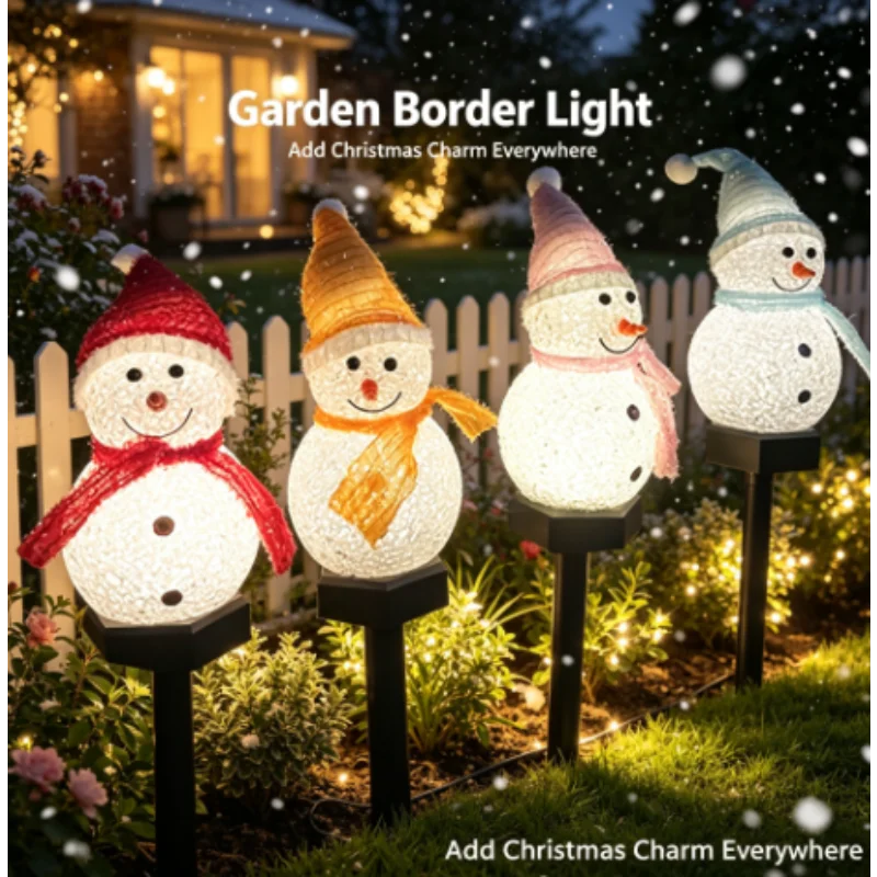 Pathway LED Solar Snowman Stake Light Outdoor Ground for Garden Walkway Lawn Yard Christmas Patio Balcony Holiday Party Decor