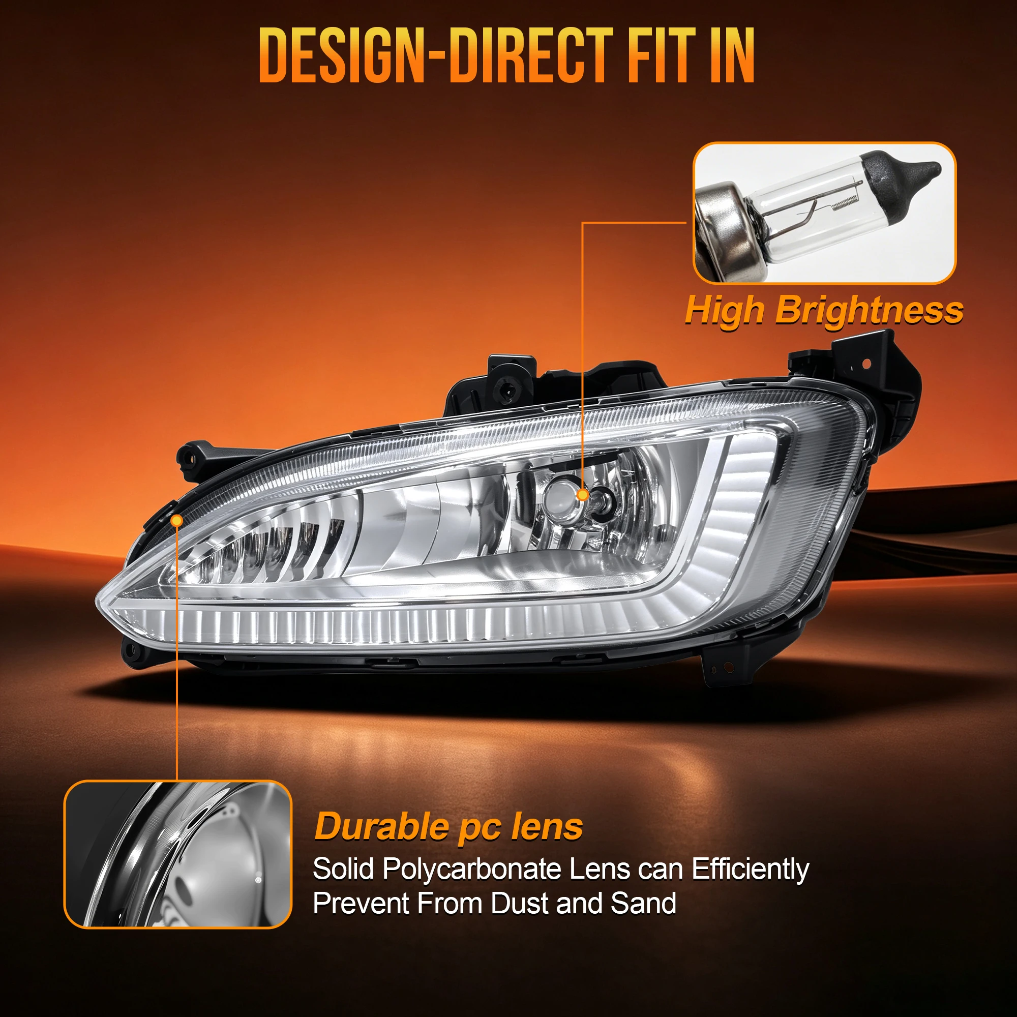 Halogen Fog Lights Compatible with Hyundai Santa Fe 2013 2014 2015 2016 Front Bumper Driving Fog Lamps Assembly Kits