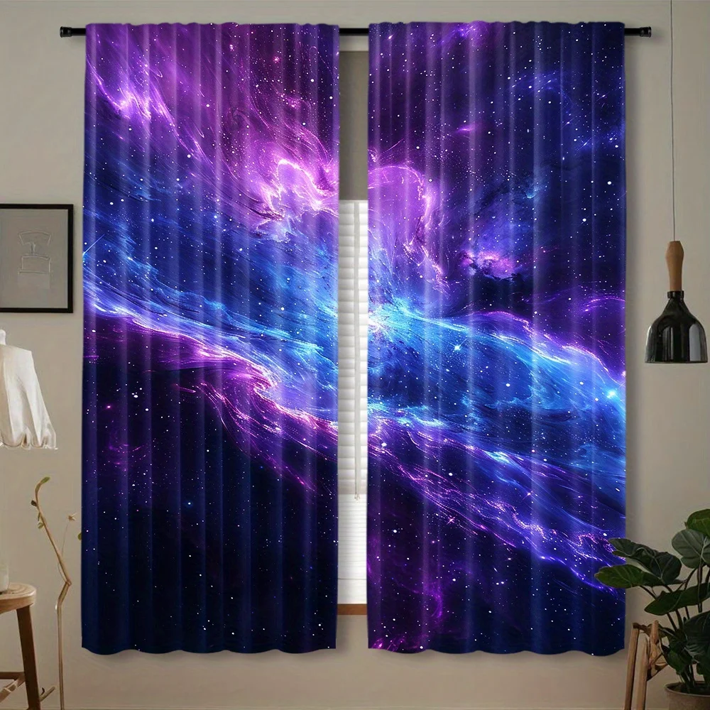 Purple Blue Galaxy Nebula Curtain 2 Panels Swirl Starry Cosmic Cloud Dark Night Master Bedroom Curtain Dream Space Home Decor