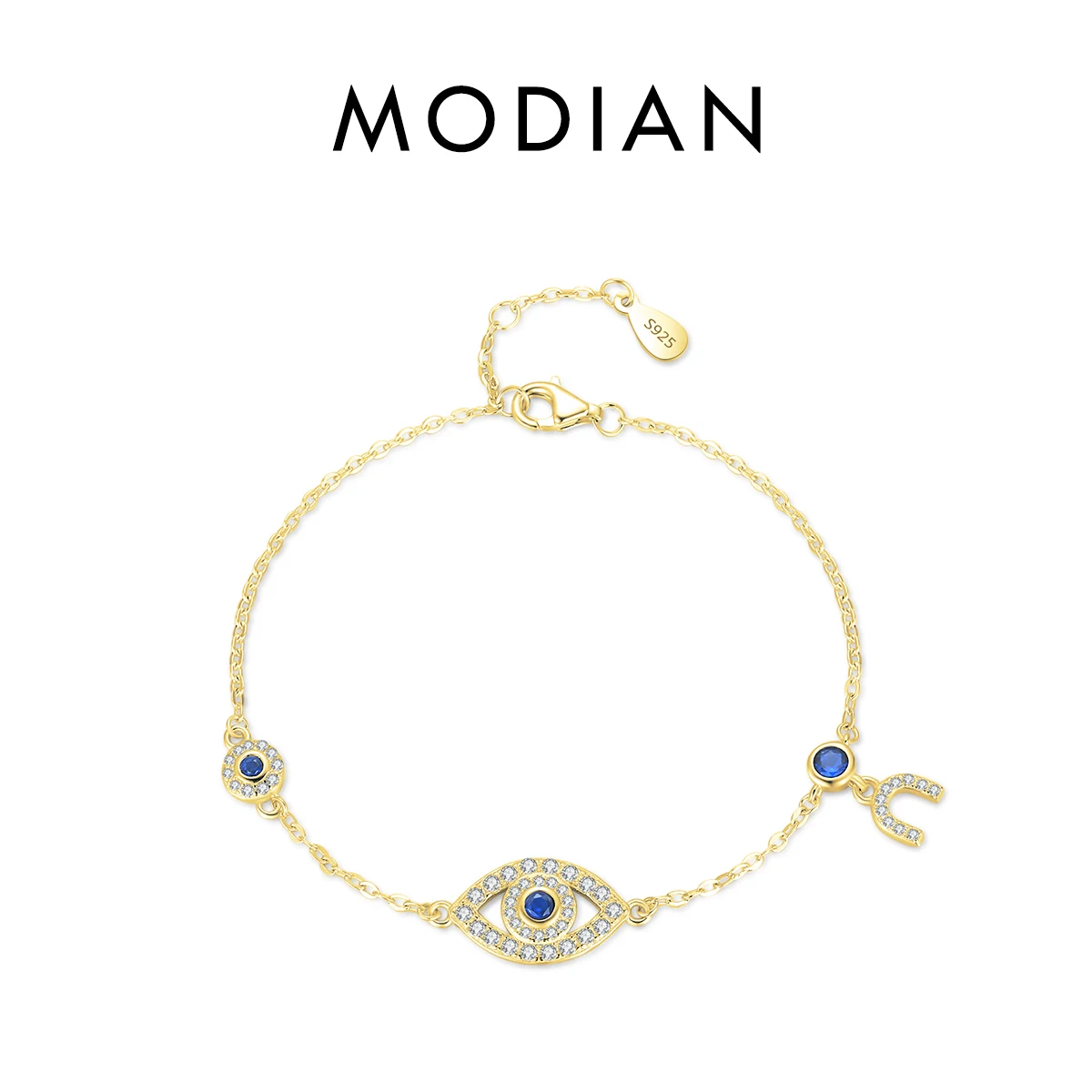 MODIAN Armband aus reinem 925er-Sterlingsilber, luxuriös, türkisfarbene blaue Augen, klarer kubischer Zirkon, Kristall-Gliederkette, für Damen, edler Schmuck