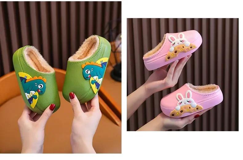 Baby-Baumwollpantoffeln für Herbst und Winter zu Hause, wasserdicht und plüschig, modisch und niedlich für Jungen und Mädchen. – Detail 6