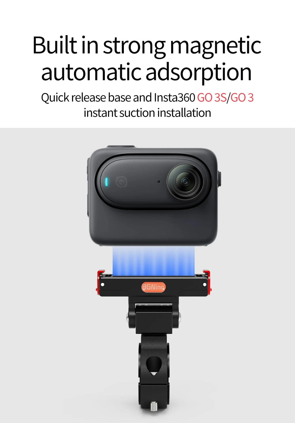 GO3 GO3S Magnetische Schnellwechselhalterung, verstellbare Aluminium-Lenkerhalterung für Insta360 Go 3/3S Fahrrad- und Motorradkamerahalter – Detail 5