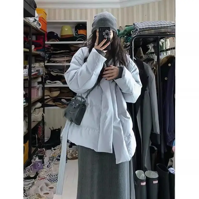 Winter Blue Cotton-padded Jacket Coat Women's Design Thick Bread and Casual Warm Cotton-padded Coat