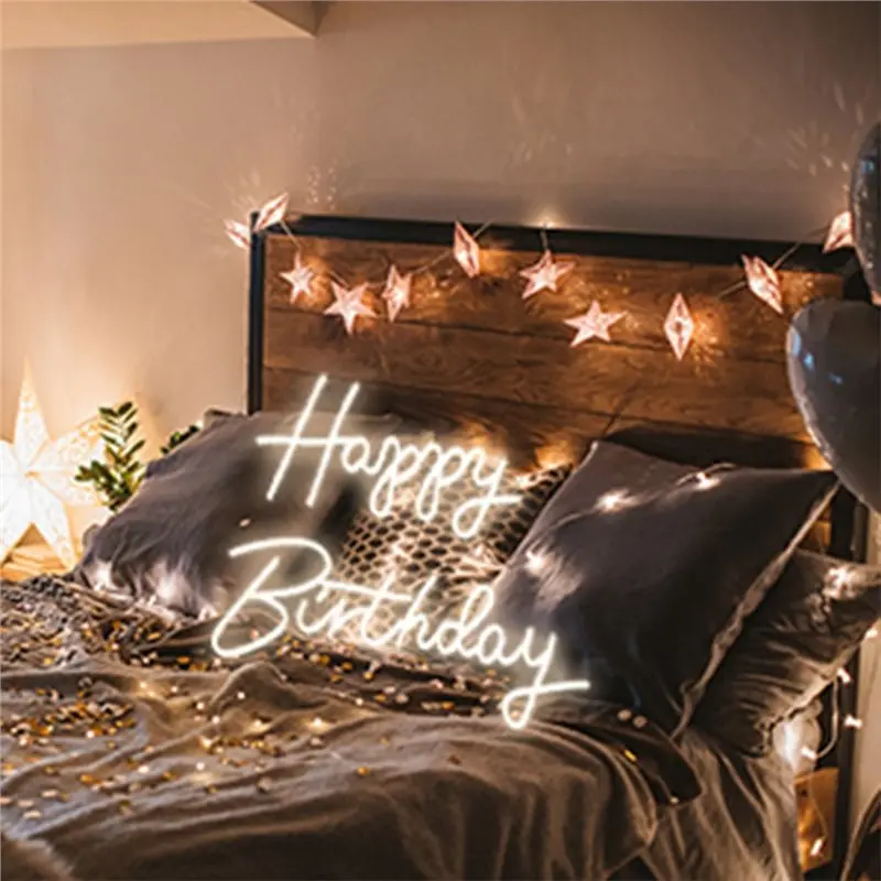 A27F-For All Birthday Parties Compatible 12V Neon Sign With Dimmer, Wall Decoration 50 X 35Cm, Happy Birthday Design
