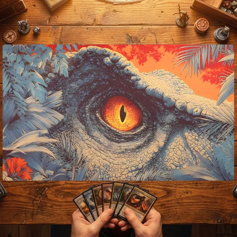 Beach Dinosaur Scene TCG Playmat 35X60CM Magic Card Battle Mat Non-Slip Durable Stitched Edge Tabletop Playmat