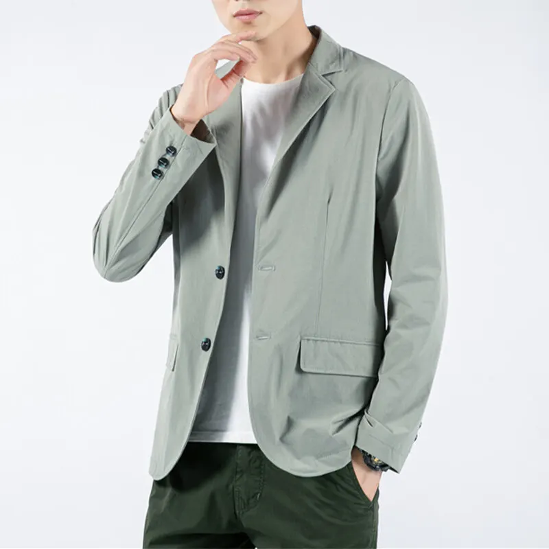 Spring And Summer New Men\'s Fashion Suit Pure Color Cotton Elastic Casual Jacket Lapel Single-Breasted Hundred Men\'s Clothing