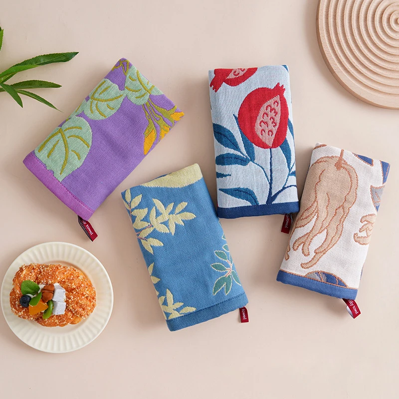 Soft Floral Jacquard Towel Four-layer Gauze Absorbent Towel Suitable Kitchen Bathroom Multifunction Hand Towels Kitchen Supplies