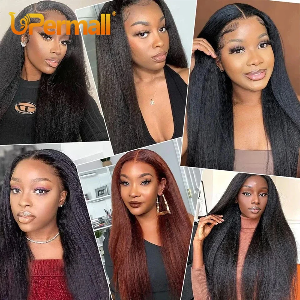 Upermall 13x6 Lace Frontal Closure Kinky Straight Pre Plucked Swiss HD Transparent Full Front Only Natural Black Remy Human Hair