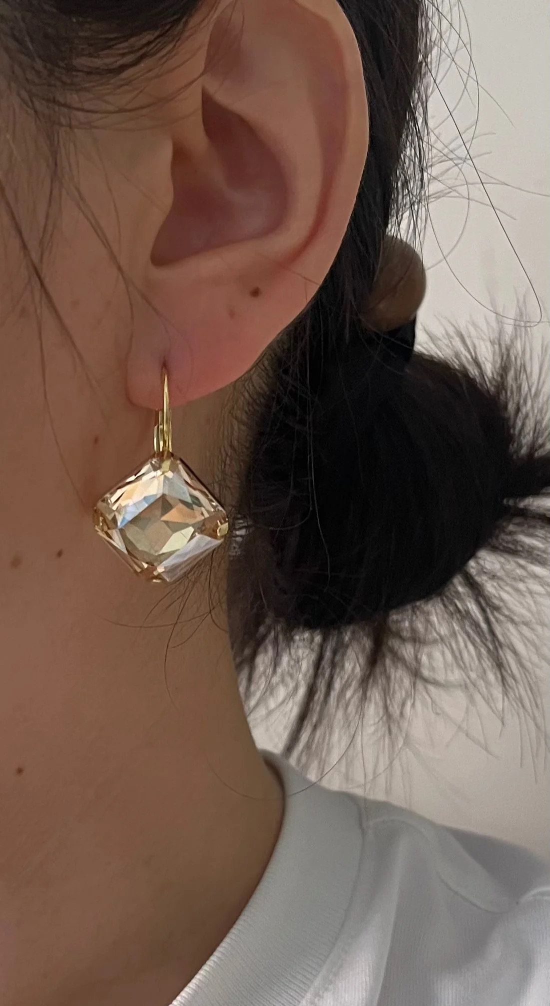 Korean new fashion jewelry 14K gold plated luxury flashing square color crystal earrings elegant women's party accessories