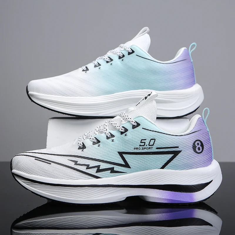 Men's Shoes Carbon Plate Cushioning Road Running Shoes Fashionable Printed Lace Up Tennis Shoes Non-slip Breathable Sports Shoes