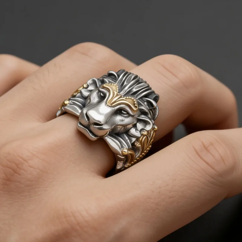 Creative animal shaped men's rings, lion heads, versatile, personalized, trendy and fashionable accessories