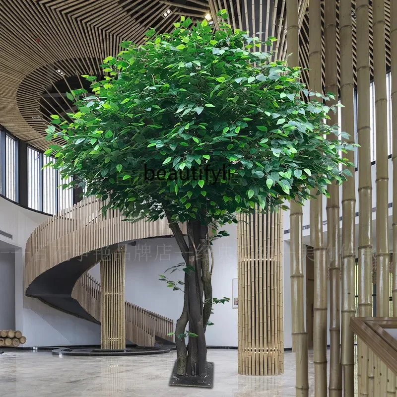 Large Customized Fake Trees Shopping Mall Modeling Fake Banyan Interior Decoration Solid Wood Simulation Tree