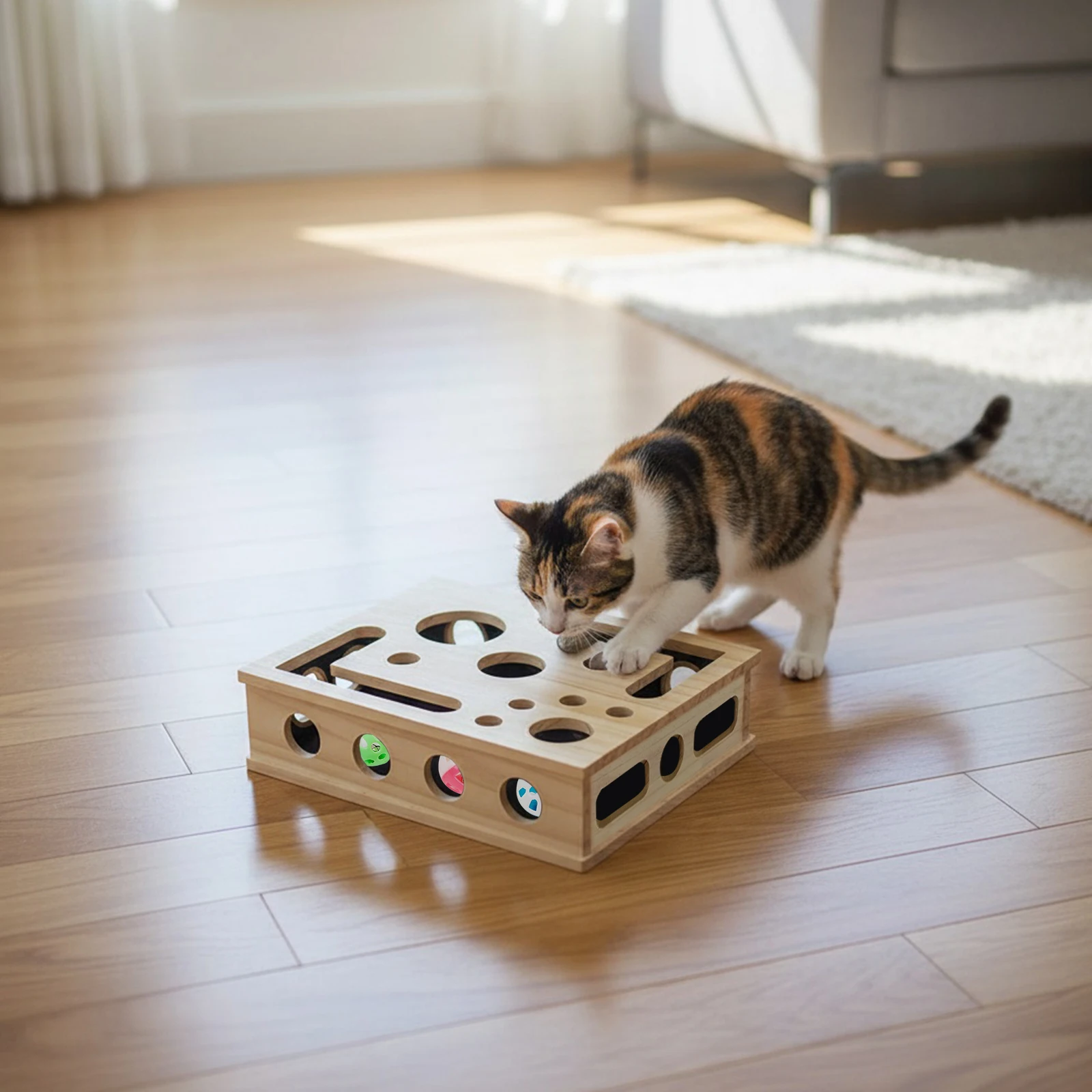 

Интерактивная деревянная игрушка-головоломка для кошек с шариками, кошачья головоломка, обогащенная коробка для котят