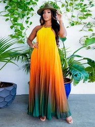 Summer Cover Ups Women Swimsuit Halter Sleeveless Robes Bathing Suit 2022 New Gradient Print Beach Holiday Maxi Dresses Cover-Up