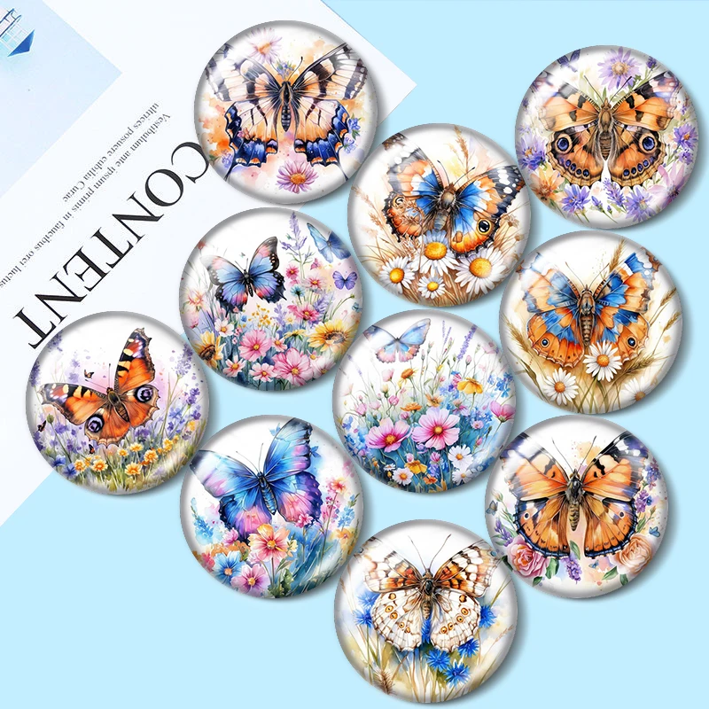 

Floral Butterfly Clipart 10pcs 12mm/18mm/20mm/25mm Round Photo glass cabochon demo flat back Making findings