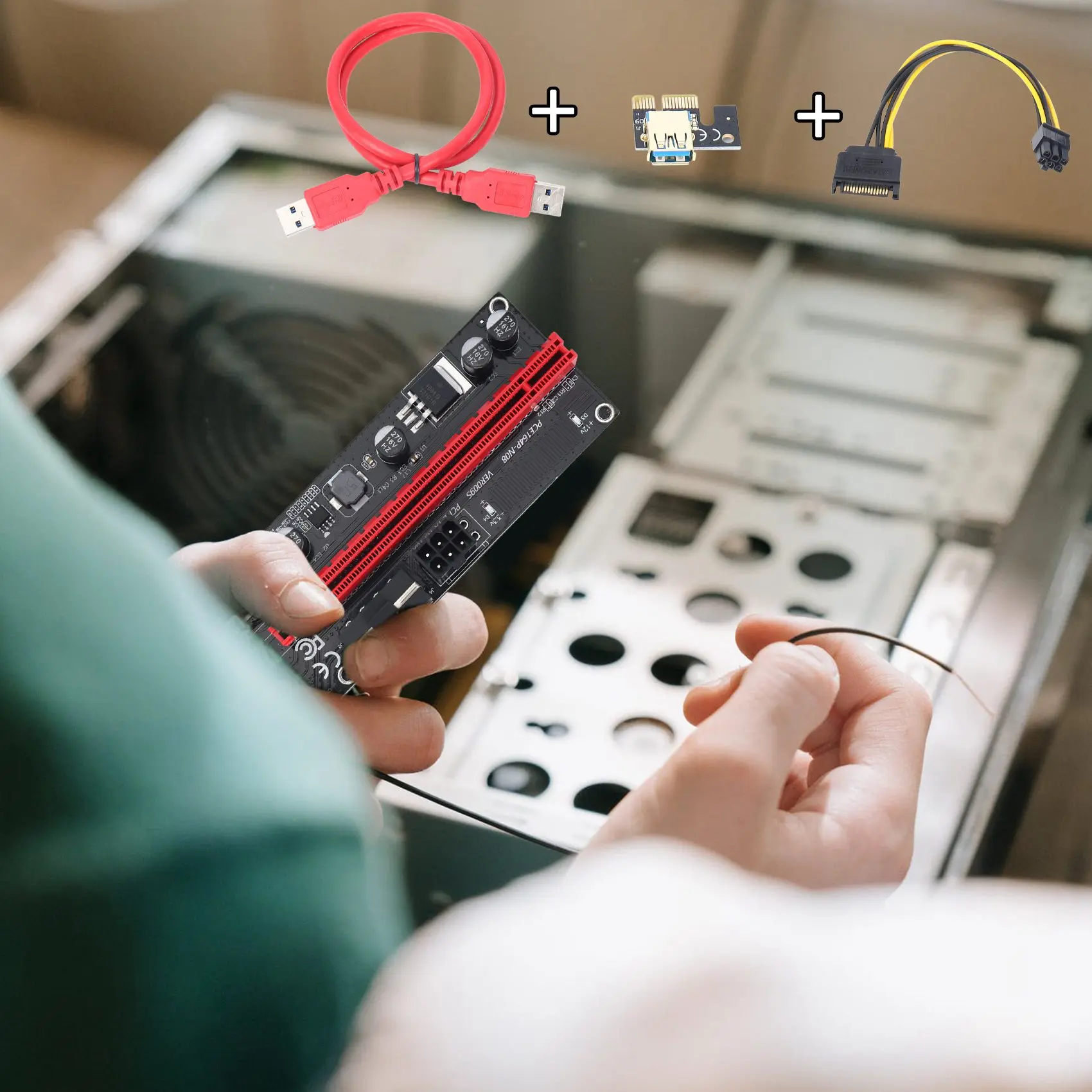 Tarjeta de extensión gráfica VER 009S PCIE Riser 1X a 16X para extensor de tarjeta GPU Mining Riser, adaptador PCI Express, paquete de 6