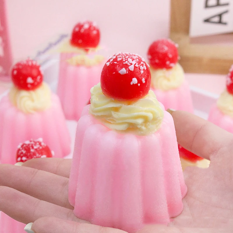 

Squishy Imitation Caramel Pink Pudding Dessert Cake Squeeze Pinch Toy Cherry Pudding Elastic Jelly Toy Girl Gift Kids Fidget Toy